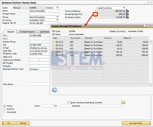 stem sapb1tips balance po grpo in vendor master data2