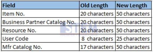 STEM-SAP Business One Indonesia Partner / Extension Field Length