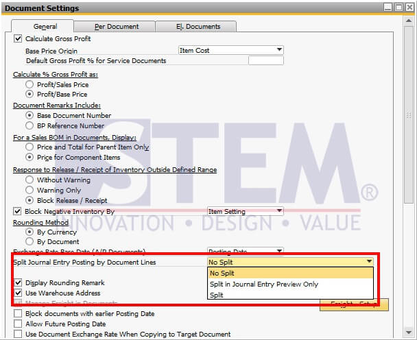 Align Posting of Journal Entries with Marketing Documents - SAP Business One 9.2