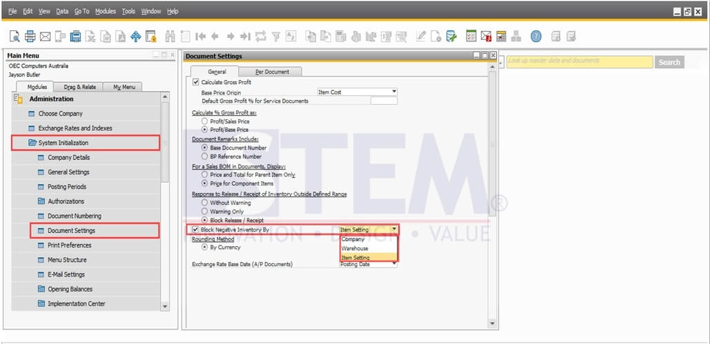 SAP Business One - Negative Inventory