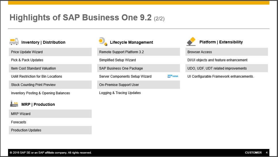 SAP Business One 9.2 Highlights - Inventory - Distribution - MRP - Production - Lifecycle Management