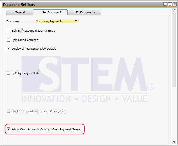 SAP_BusinessOne_Tips_STEM-OnlyAllowCashAccount_02