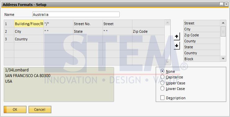 Address Format Setup - Previous Setup