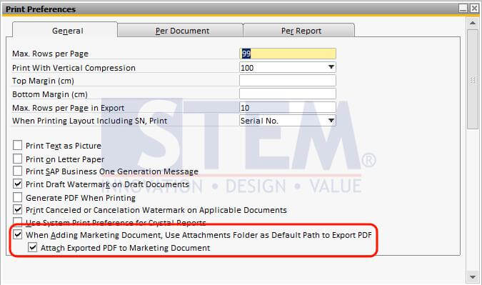 Automatically Export and Attach - Set Your Print Preference