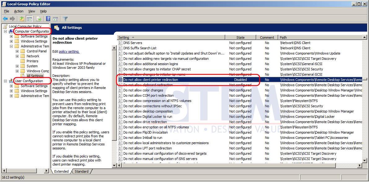 Printer Redirection - Setup Local Group Policy