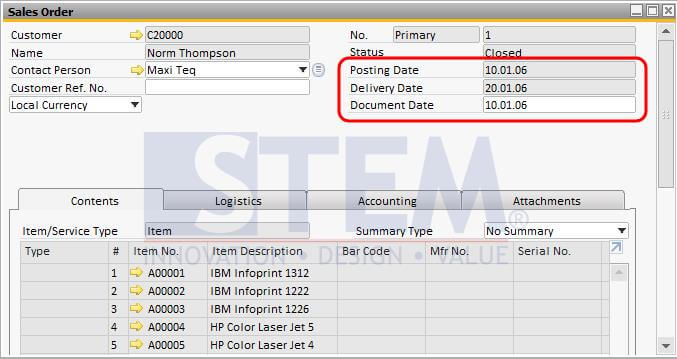 Dates in Sales Order Document