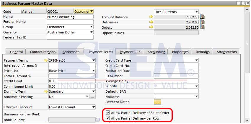 SAP Business One Tips - STEM - Allowing Partial Delivery To Customer