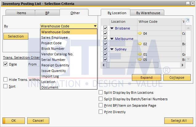 SAP Business One Tips - STEM - Inventory Posting List by Others