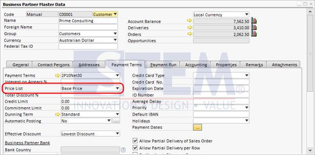 Price List assignment inf BP Master Data