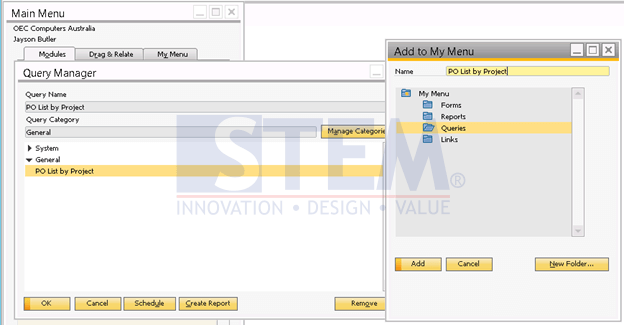 SAP Business One Tips - STEM - Shortcut To User Query