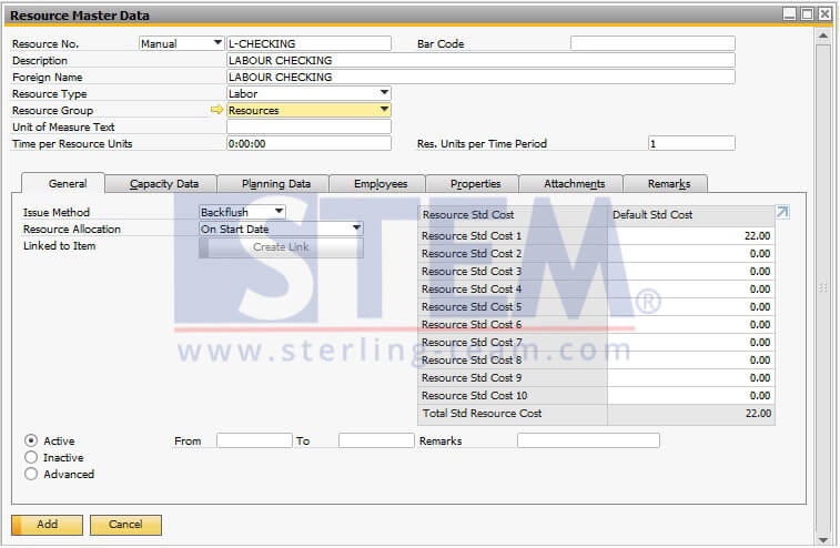 SAP Business One Tips - STEM - Enhancement On Resource Master Data 1