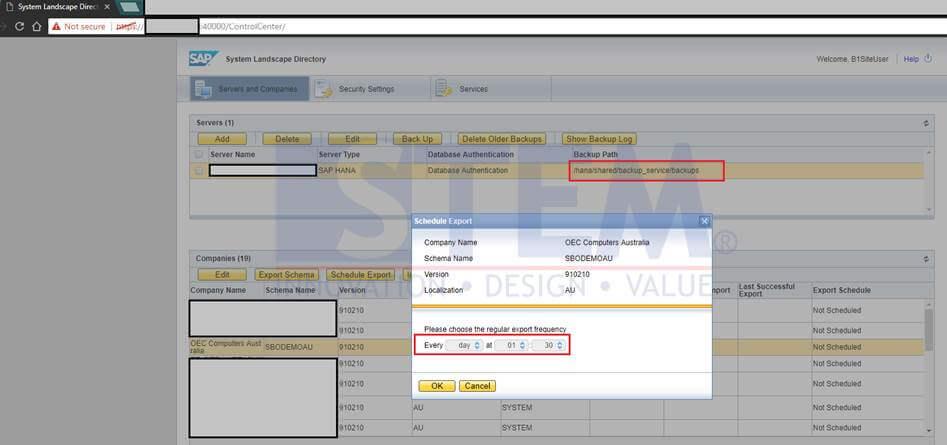 Figure 2. Backup Schedule Pop-up Window