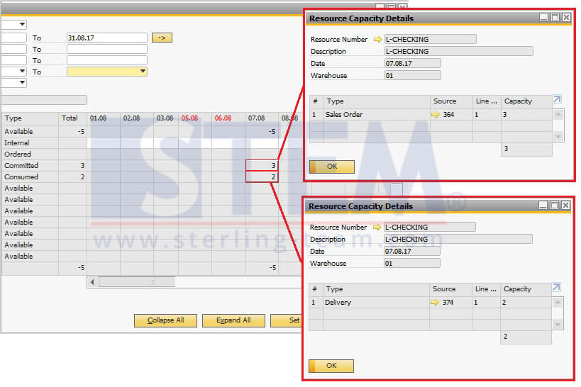 SAP Business One Tips - STEM - Resource Capacity Details Daily Report