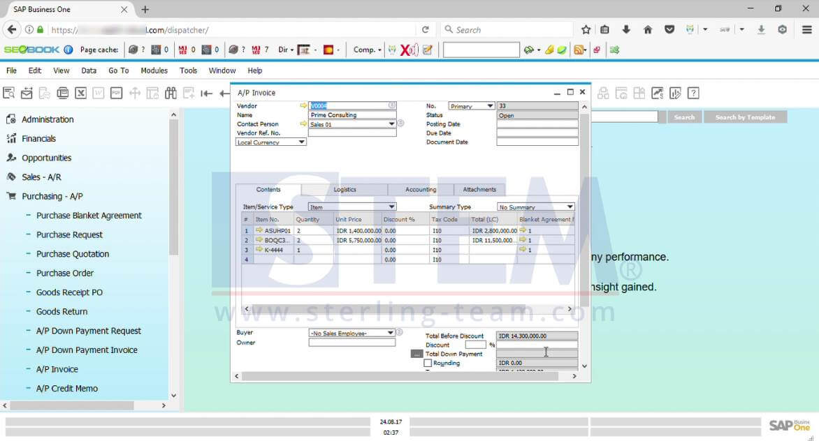 Figure 01. A/P Invoice document view in Web Browser