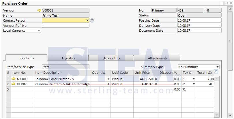 Fig 02. Purchase Order Document related to Purchase Blanket Agreement was created