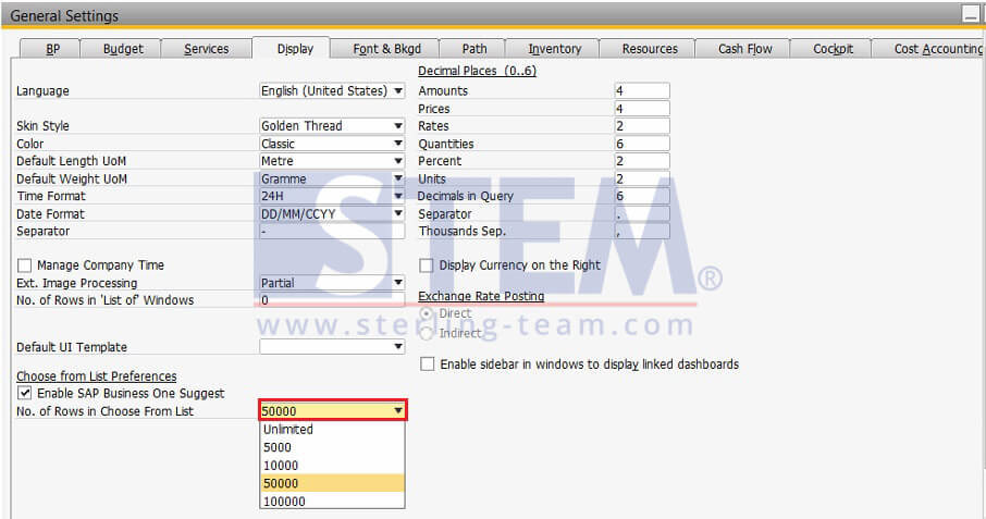 SAP_BusinessOne_Tips-STEM-Setting Maximum Rows On Your Choose From List
