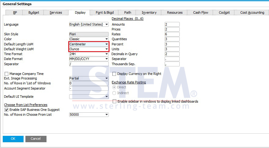 General Setting for Length & Weight UoM