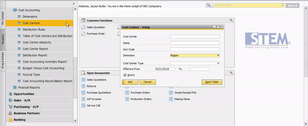 How to Add New Cost Center & Distribution Rules