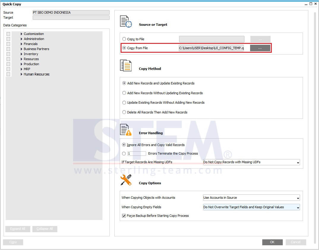 Copy UI Configuration Template between Database Using Quick Copy