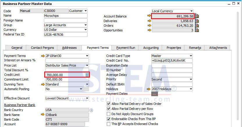 Setup Credit Limit on BP