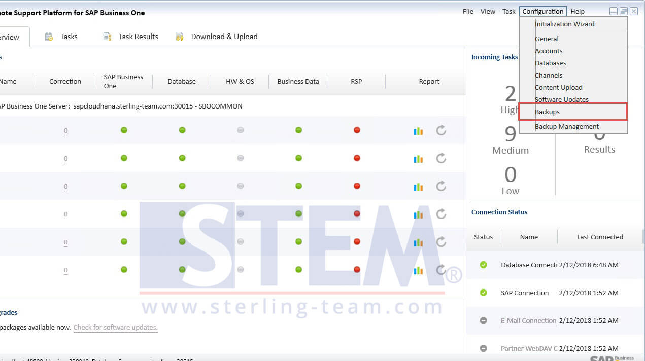 How to setup database backup schedule using RSP