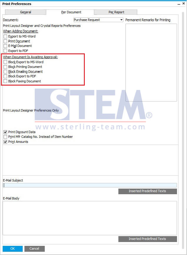 Print Preferences Enhancement on Approval Phase