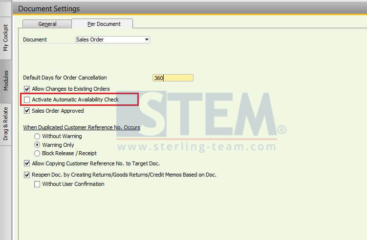 How To Set Automatic Availability Check for Sales Order