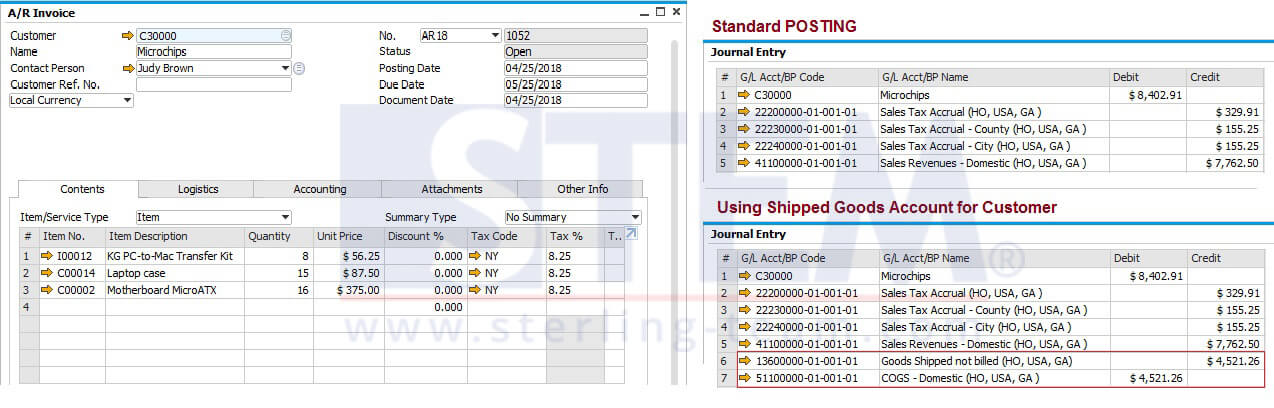 Using Shipped Goods Account on AR Invoice_01