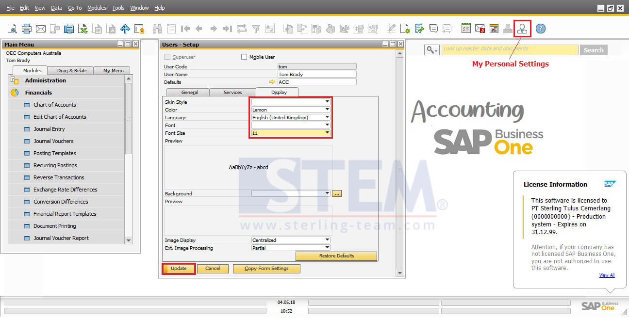 Manage and Edit My Personal Settings on SAP Business One