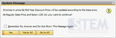 Pop Up Question on Price Update Wizard 