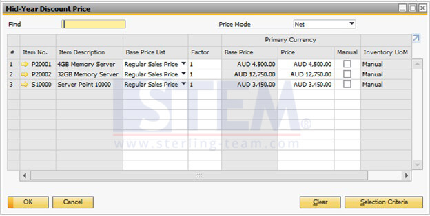 "Mid-Year Discount Price" price list