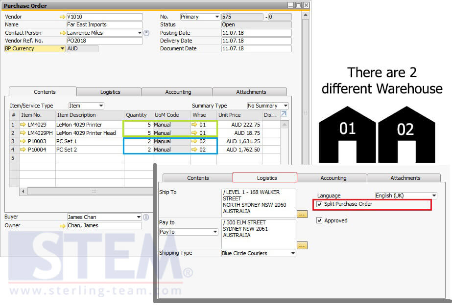 Split Purchase Order Feature