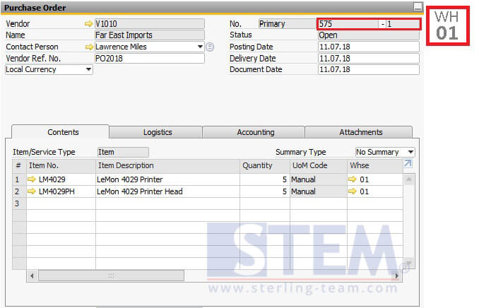 Result after Using Split Purchase Order