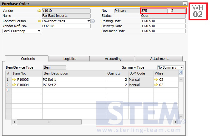 Result after Using Split Purchase Order