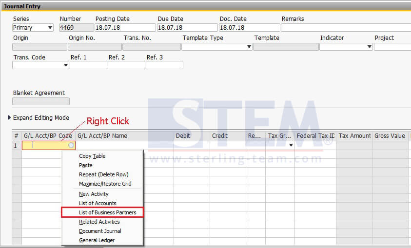 Using Business Partner Code on JE Details