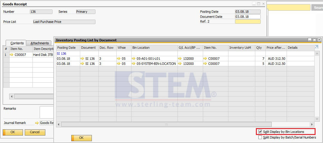 Using Multiple Bin Location on Good Receipt