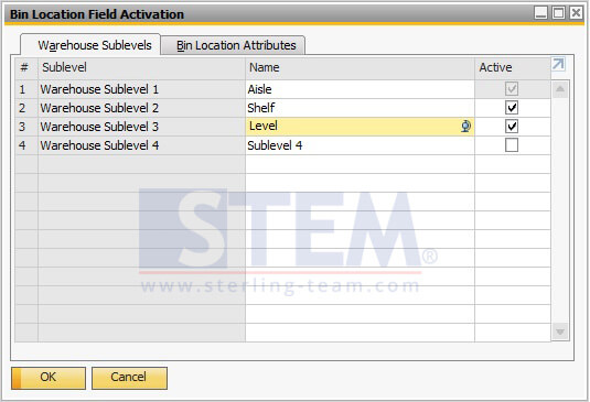 Define your Warehouse Sublevel