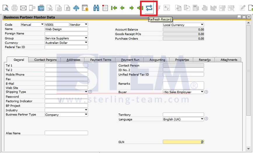 SAP Business One Tips - STEM SAP Gold Partner Indonesia - How to Refresh Your Records on SAP Business One