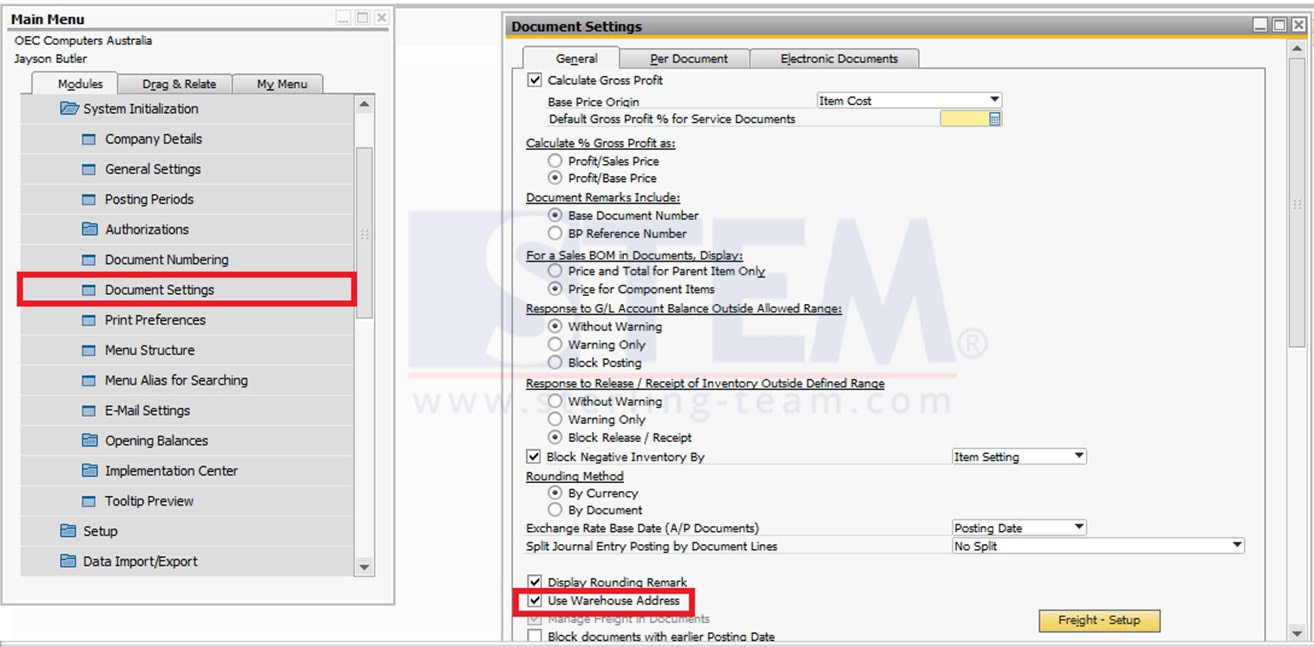 SAP_Business_One_Tips-Choose Warehouse Address or Company Address for Purchasing Document on SAP B1