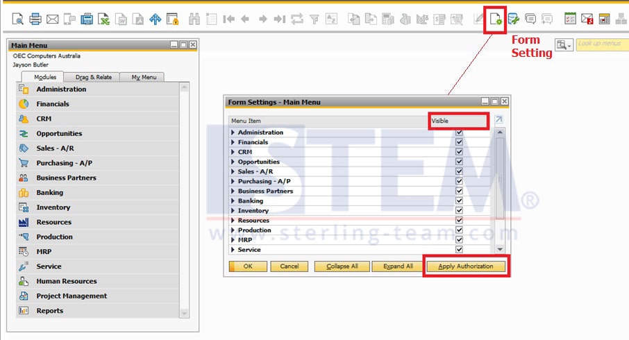 SAP_Business_One_Tips-Manage Authorization for Main Menu on SAP B1