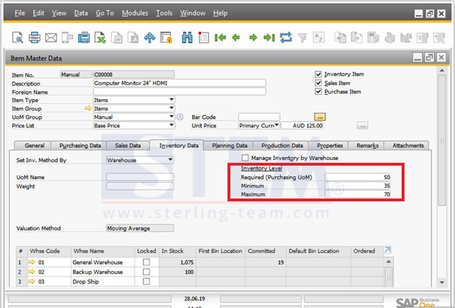 SAP_Business_One_Tips-STEM-Setup Warning for Inventory Exceeding Defined Range on SAP B1_01