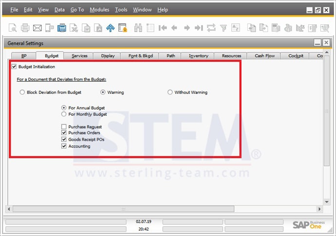 SAP_Business_One_Tips-STEM-How to Set Warning for a Document that deviates from the Budget on SAP B1