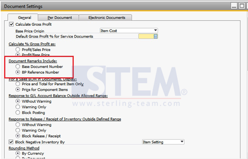 SAP_Business_One_Tips-STEM-Document Remarks include Base document number or BP Reference Number on SAP B1