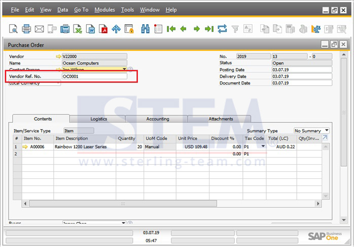 SAP_Business_One_Tips-STEM-Document Remarks include Base document number or BP Reference Number on SAP B1