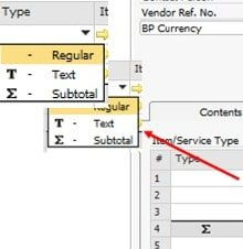 Add Text or subtotal in SAP Business One marketing document – item type - SAP Business One Tips
