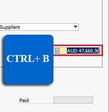 Copy total pada Balance Due field ke Total field di dalam Payment dengan menggunakan shortcut Ctrl+B (SAP Business One)