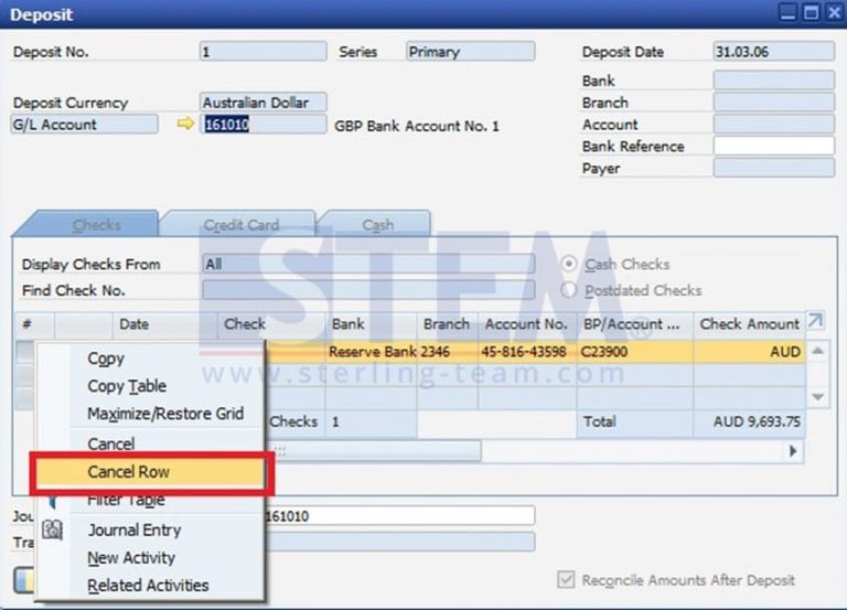 How to Cancel a Deposit from Checks SAP Business One Indonesia Tips
