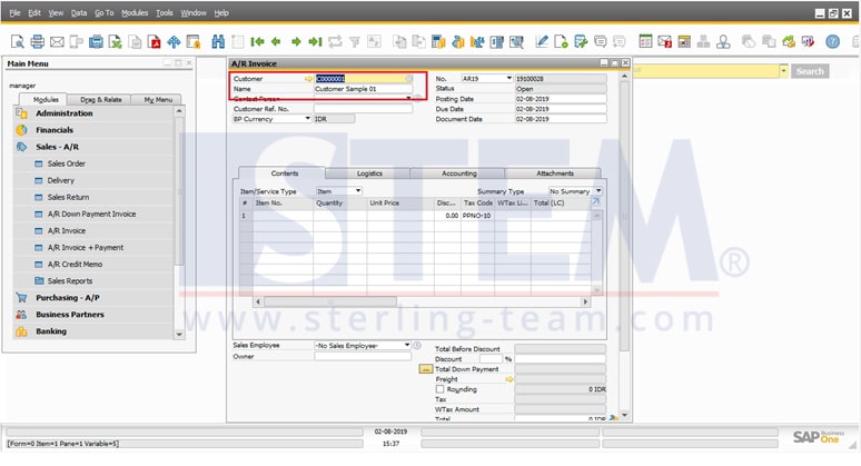 SAP_Business_One_Tips-STEM-AR Invoice with Payment Feature for One Time Customer on SAP B1