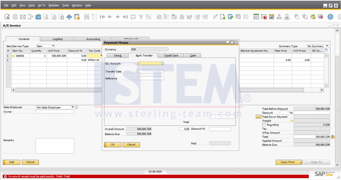 SAP_Business_One_Tips-STEM-AR Invoice with Payment Feature for One Time Customer on SAP B1