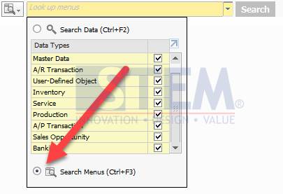 SAP Business One Tips Accessing Menu Using Lookup Menu Features